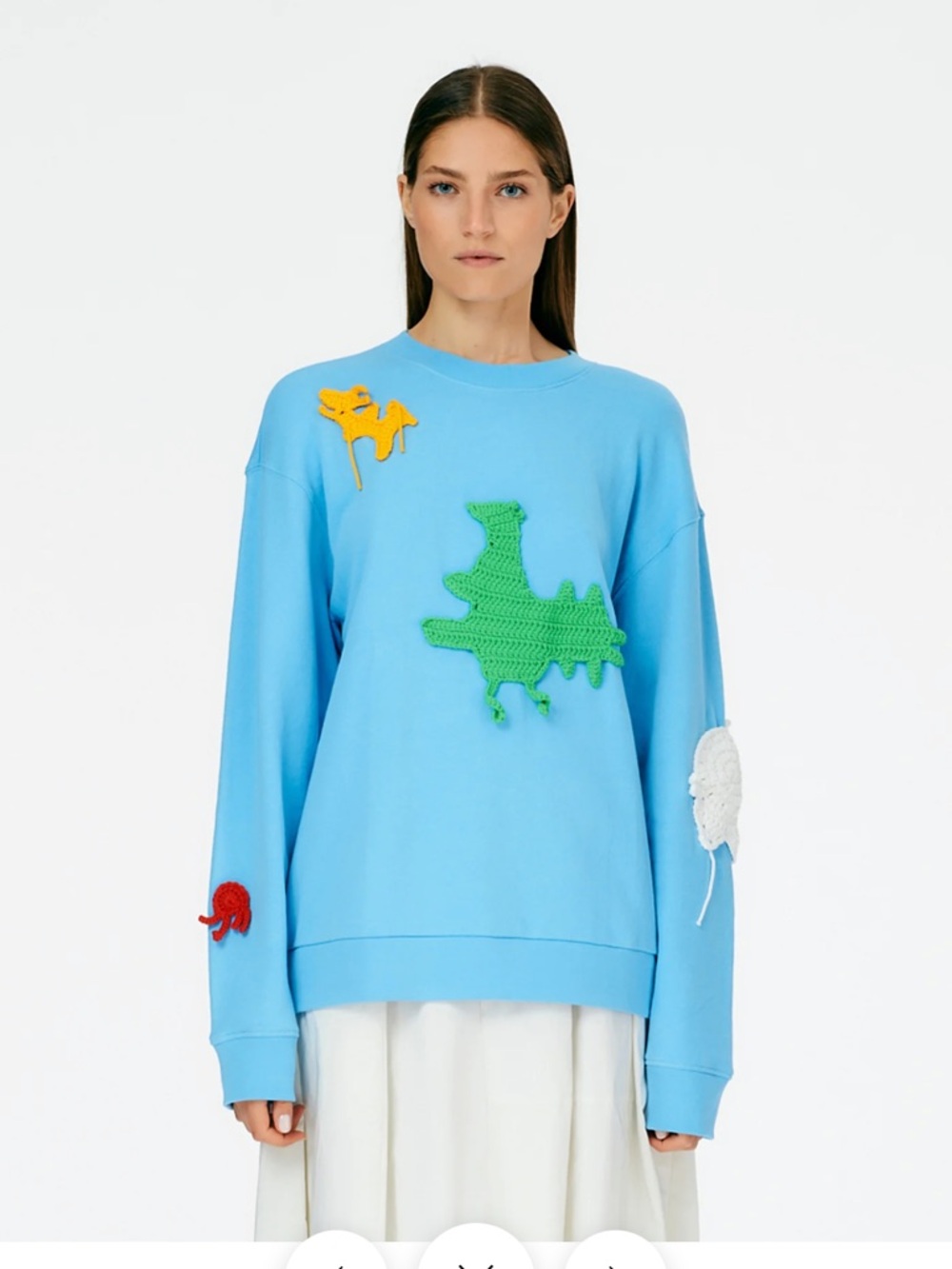Tibi Crochet Appliques Series Sweatshirt, M, pale turquoise blue, like new - Picture 4 of 8